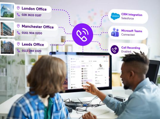 Business phone system on desktop showing multiple integrations